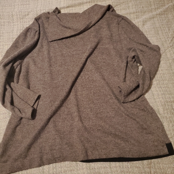 ADRIENNE VITTADINI Brown Cowl Neck Tunic Sweater Asymmetrical Buttons sz XL - Picture 8 of 9